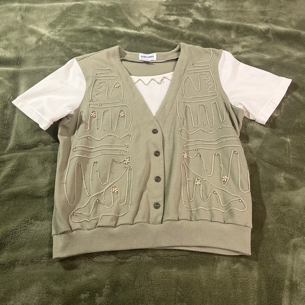 Olive Green Embroidered Layered Sweater Vest